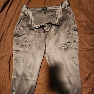 Whbm tapered grey silk cargo pants size 14